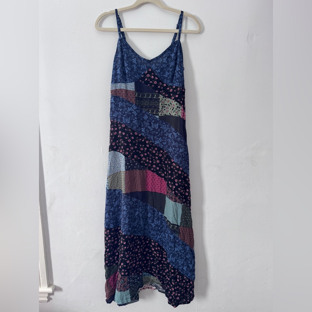 Thorn & Fable Blue Patchwork Slip Dress